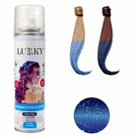Спрей-краска для волос LUKKY в аэрозоли, для временного окрашивания, смывающаяся, синяя с блёстками,
