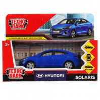 Машина металл HYUNDAI SOLARIS, 12 см, двери, багажн, инерц, синий, кор. Технопарк