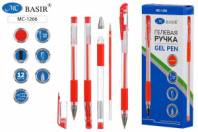 Гелевая ручка: прозрачный корпус, резиновый держатель,иаметр пишущего узла - 0,5 mm; цвет красный