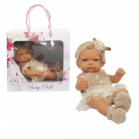 Пупс 1TOY "Baby Doll" в бежевом платьице, пинетках и шапочке с бантиком, 25 см.